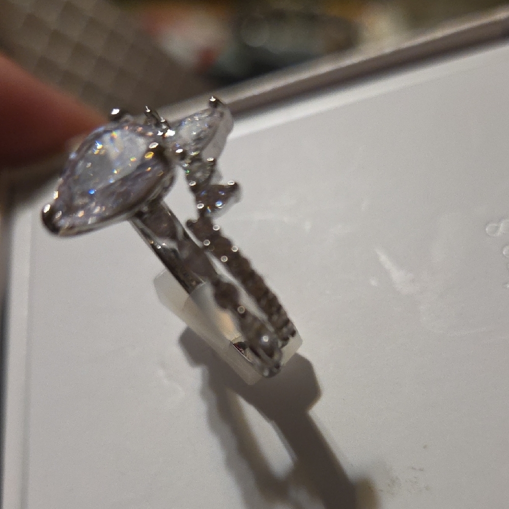 Dillard's Silver Pear-Cut CZ Halo Ring in Silver - Size 8 - Picture 8 of 9